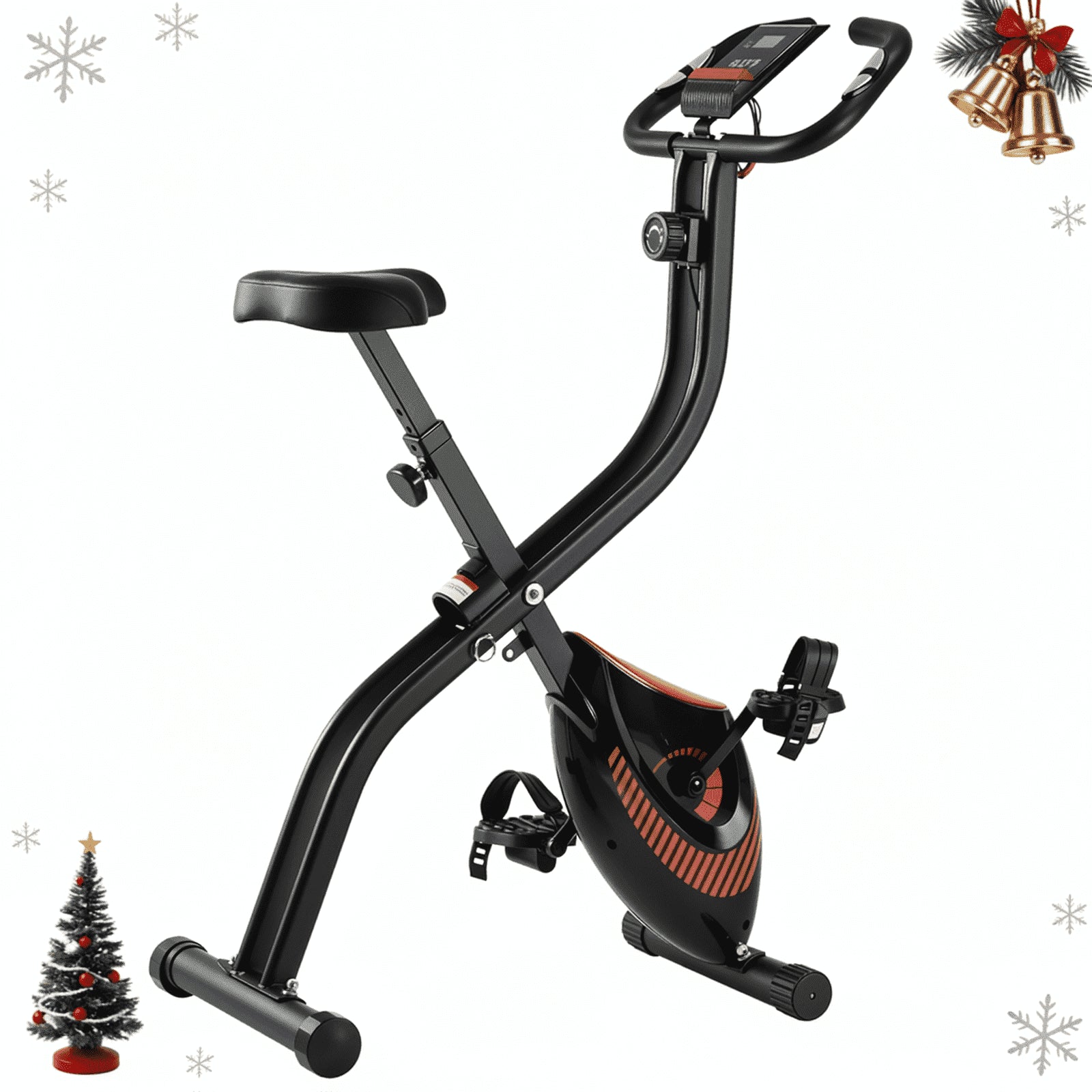 Exercise Bike 16 Levels Magnetic Resistance Folding Stationary Bike for Home with LCD Monitor Phone Holder Portable