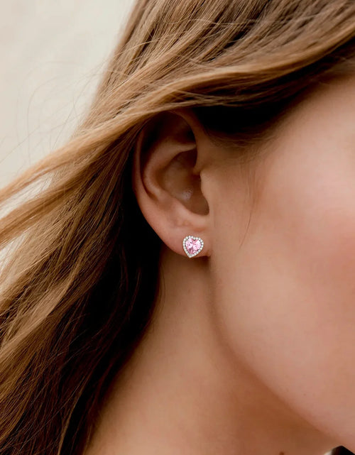 Load image into Gallery viewer, Pink Heart Earrings Women October Birthstone Earrings Tourmaline CZ 925 Sterling Silver Stud Earrings Crystal Jewelry Birthday Mother'S Day Gifts
