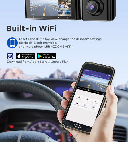 3 Channel Dash Cam with 4K Wifi , Dual Front and Rear for Car 4K+1080P Free 64GB Card, Built-In GPS 24H Parking Mode IR Night Vision WDR 3.19" IPS, Max up Support to 256GB, Easy to Install