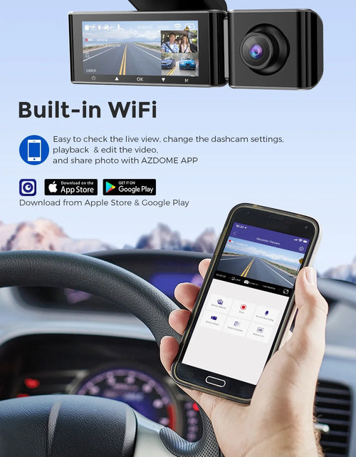 Load image into Gallery viewer, 3 Channel Dash Cam with 4K Wifi , Dual Front and Rear for Car 4K+1080P Free 64GB Card, Built-In GPS 24H Parking Mode IR Night Vision WDR 3.19" IPS, Max up Support to 256GB, Easy to Install
