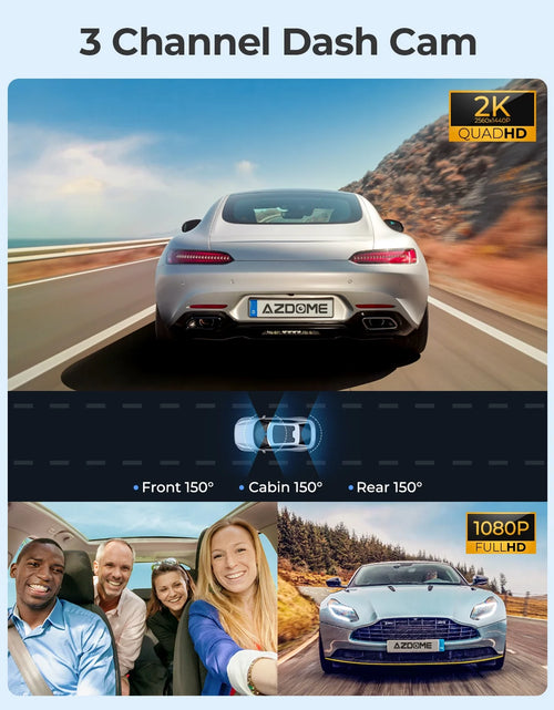 Load image into Gallery viewer, 3 Channel Dash Cam with 4K Wifi , Dual Front and Rear for Car 4K+1080P Free 64GB Card, Built-In GPS 24H Parking Mode IR Night Vision WDR 3.19" IPS, Max up Support to 256GB, Easy to Install
