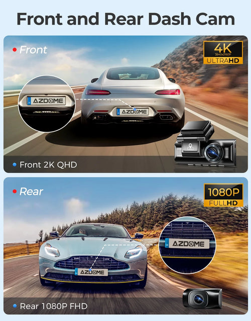 Load image into Gallery viewer, 3 Channel Dash Cam with 4K Wifi , Dual Front and Rear for Car 4K+1080P Free 64GB Card, Built-In GPS 24H Parking Mode IR Night Vision WDR 3.19" IPS, Max up Support to 256GB, Easy to Install
