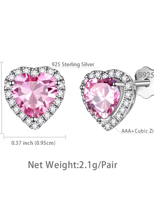Load image into Gallery viewer, Pink Heart Earrings Women October Birthstone Earrings Tourmaline CZ 925 Sterling Silver Stud Earrings Crystal Jewelry Birthday Mother'S Day Gifts
