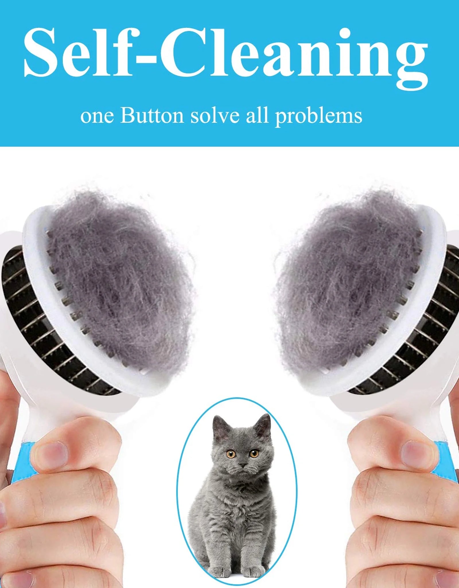 Cat and Dog Brush, Self Cleaning Deshedding Tool for Undercoat, Mats, Knots, Flakes - All Hair Lengths