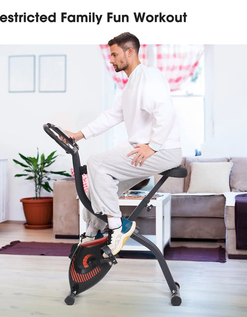 Load image into Gallery viewer, Exercise Bike 16 Levels Magnetic Resistance Folding Stationary Bike for Home with LCD Monitor Phone Holder Portable
