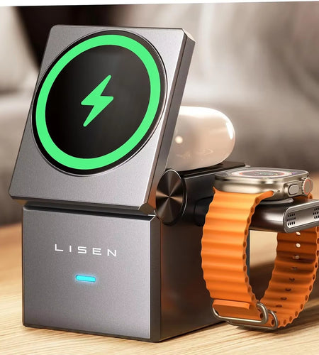 LISEN 3 in 1 Charging Station Cube for Multiple Devices Apple Fortravel Charger for Iphone 15 Pro Max Airpods Apple Watch