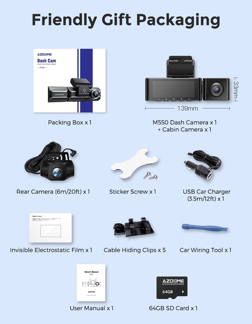 Load image into Gallery viewer, 3 Channel Dash Cam with 4K Wifi , Dual Front and Rear for Car 4K+1080P Free 64GB Card, Built-In GPS 24H Parking Mode IR Night Vision WDR 3.19" IPS, Max up Support to 256GB, Easy to Install
