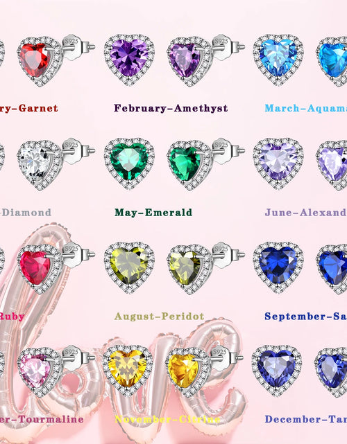 Load image into Gallery viewer, Pink Heart Earrings Women October Birthstone Earrings Tourmaline CZ 925 Sterling Silver Stud Earrings Crystal Jewelry Birthday Mother'S Day Gifts
