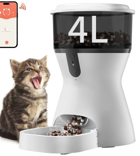 Automatic Cat Feeders 2.4G Wifi, Automatic Dog Food Dispenser, Timed Pet Feeder with 10S Dining Voice Record, 20 Cups/4L Smart Pet Feeder, Auto Pet Feeder for Cats and Small Dogs