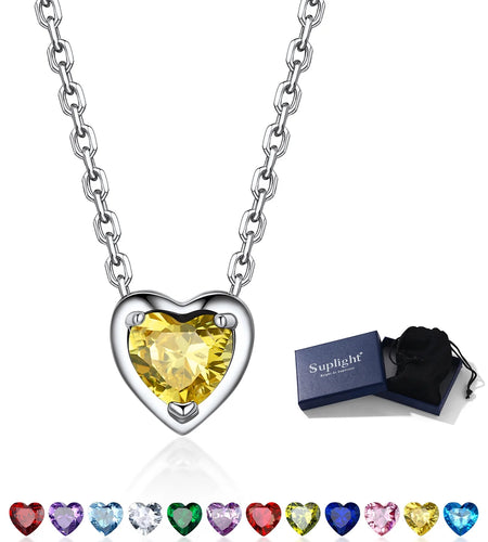 Silver Necklace 925 Sterling Silver Birthstone Love Heart Necklace Gifts for Women