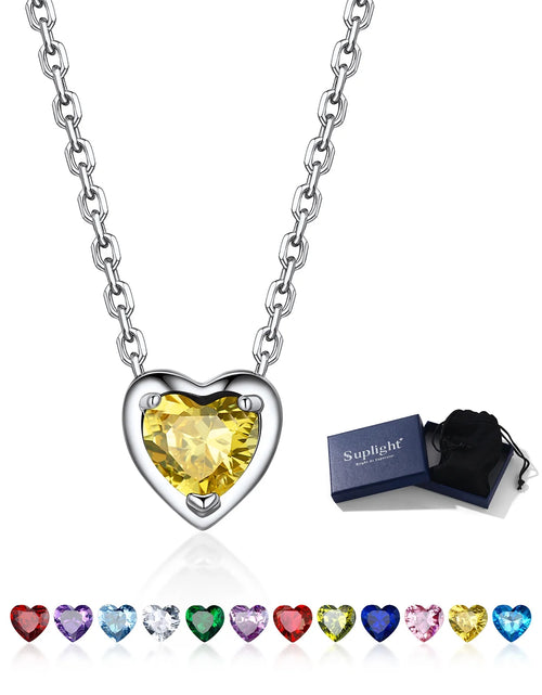Load image into Gallery viewer, Silver Necklace 925 Sterling Silver Birthstone Love Heart Necklace Gifts for Women
