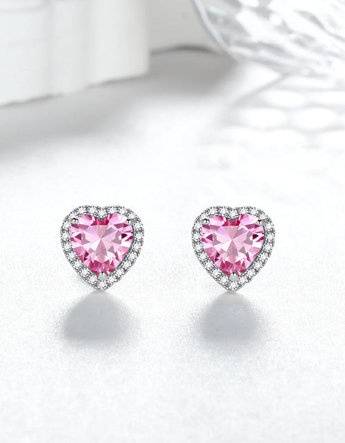 Load image into Gallery viewer, Pink Heart Earrings Women October Birthstone Earrings Tourmaline CZ 925 Sterling Silver Stud Earrings Crystal Jewelry Birthday Mother'S Day Gifts

