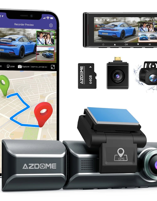 Load image into Gallery viewer, 3 Channel Dash Cam with 4K Wifi , Dual Front and Rear for Car 4K+1080P Free 64GB Card, Built-In GPS 24H Parking Mode IR Night Vision WDR 3.19" IPS, Max up Support to 256GB, Easy to Install
