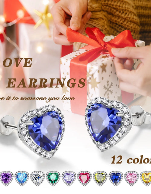 Load image into Gallery viewer, Pink Heart Earrings Women October Birthstone Earrings Tourmaline CZ 925 Sterling Silver Stud Earrings Crystal Jewelry Birthday Mother'S Day Gifts

