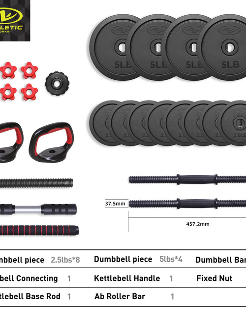 Load image into Gallery viewer, 40LB 5 in 1 Adjustable Dumbbell Set , Fitness Exercises for Home Gym, Black, 1-Inch Holes Fit Standard Sized Bar
