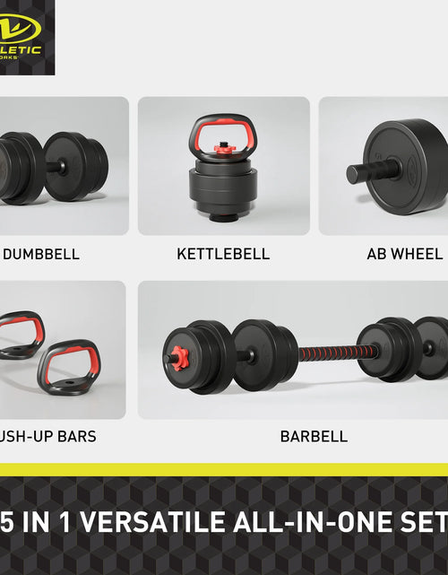 Load image into Gallery viewer, 40LB 5 in 1 Adjustable Dumbbell Set , Fitness Exercises for Home Gym, Black, 1-Inch Holes Fit Standard Sized Bar
