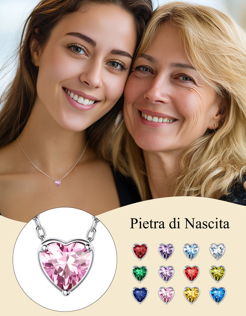 Load image into Gallery viewer, Silver Necklace 925 Sterling Silver Birthstone Love Heart Necklace Gifts for Women
