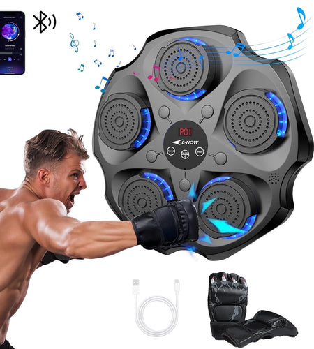 Music Boxing Machine with Boxing Gloves, Wall Mounted Smart Bluetooth Music Boxing Trainer, Electronic Boxing Target Workout Punching Equipment for Home, Indoor and Gym