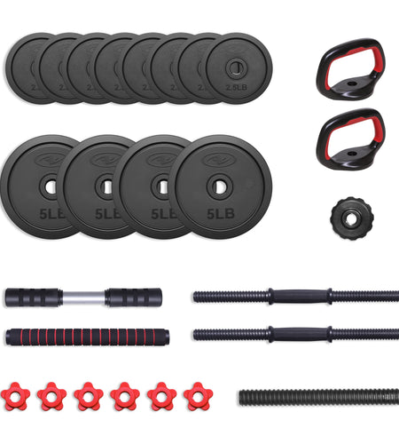 40LB 5 in 1 Adjustable Dumbbell Set , Fitness Exercises for Home Gym, Black, 1-Inch Holes Fit Standard Sized Bar