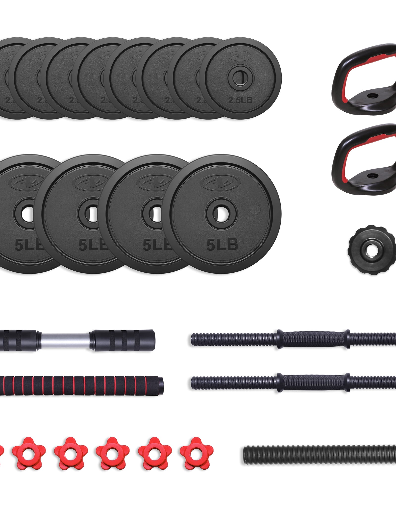 40LB 5 in 1 Adjustable Dumbbell Set , Fitness Exercises for Home Gym, Black, 1-Inch Holes Fit Standard Sized Bar