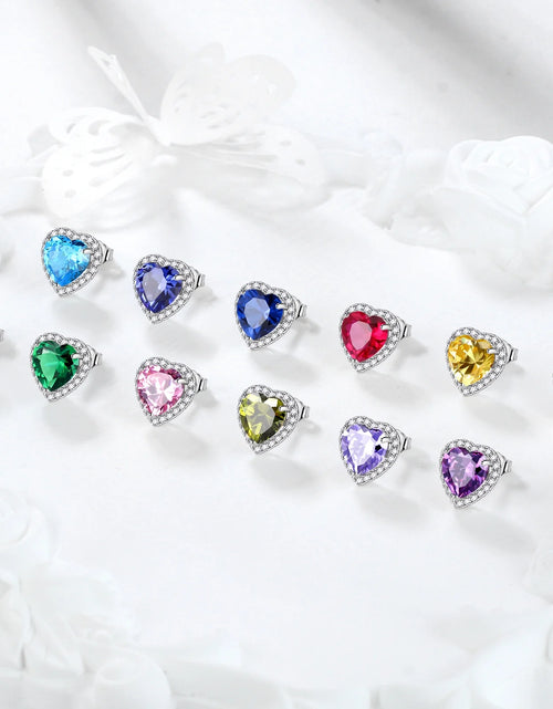 Load image into Gallery viewer, Pink Heart Earrings Women October Birthstone Earrings Tourmaline CZ 925 Sterling Silver Stud Earrings Crystal Jewelry Birthday Mother'S Day Gifts
