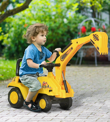 NO Power 3 in 1 Ride on Toy Excavator Digger Scooter Pulling Cart Pretend Play Construction Truck