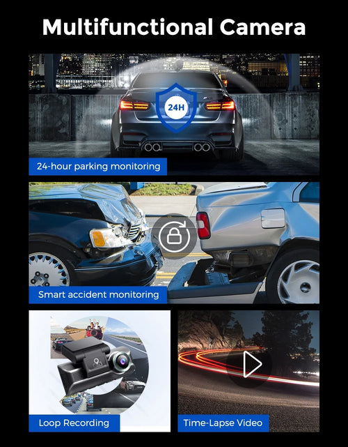 Load image into Gallery viewer, 3 Channel Dash Cam with 4K Wifi , Dual Front and Rear for Car 4K+1080P Free 64GB Card, Built-In GPS 24H Parking Mode IR Night Vision WDR 3.19" IPS, Max up Support to 256GB, Easy to Install
