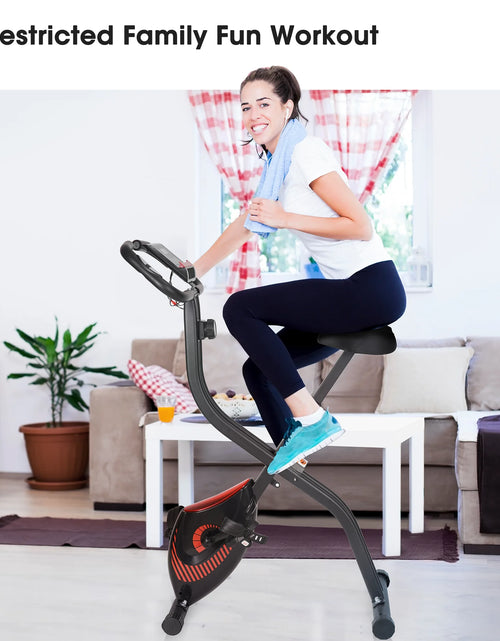 Load image into Gallery viewer, Exercise Bike 16 Levels Magnetic Resistance Folding Stationary Bike for Home with LCD Monitor Phone Holder Portable
