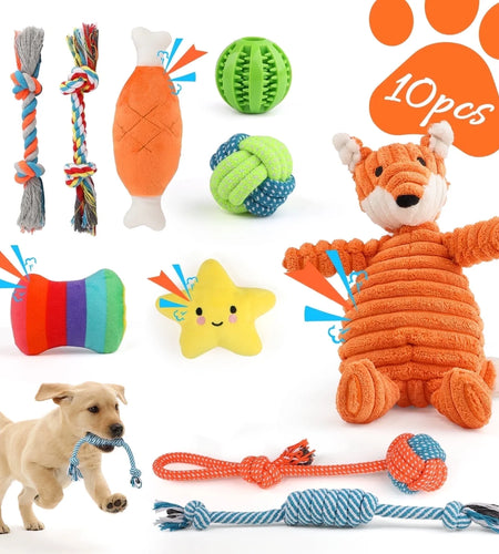 Dog Toys for Small Dogs ,10 Pack Puppy Chew Toys for Teething and Training with Plush Squeaky Toys, Treat Ball and Rope Toys to Keep Them Busy